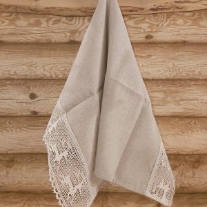 Lina dvielis 45x70cm (mežģīne – balti brieži)