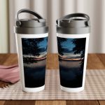 Nerūsējoša tērauda ceļojumu krūze ar saulrieta attēlu thumbnail 2