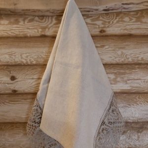 Lina dvielis 45x70cm (mežģīne – pelēkas sirsniņas)