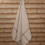 Lina dvielis 80x150cm ar tautisku lentu (sūnu pelēkzaļa) abās dvieļa malās thumbnail 1