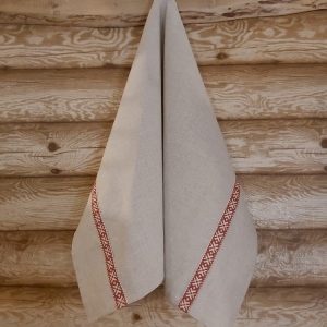 Lina dvielis 45x70cm ar sarkanbrūnganu tautisku lentu