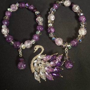 Stikla kristālu pērlīšu rokassprādzes ar brošu