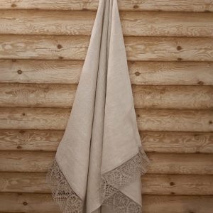 Lina dvielis 80x160cm ar mežģīni-sirsniņas